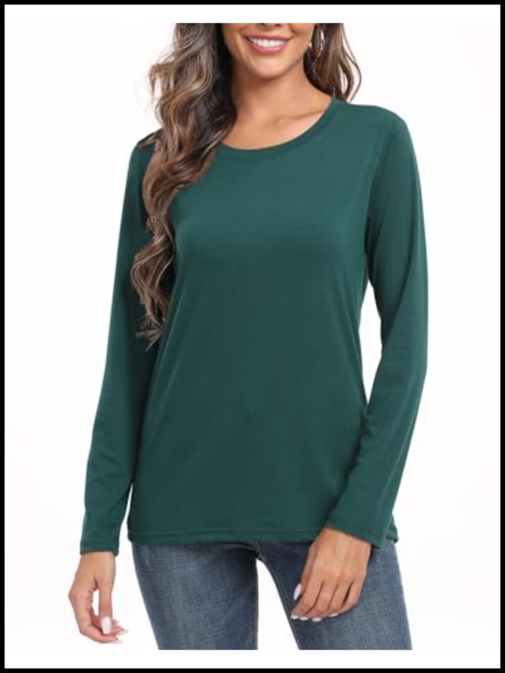 Long Sleeve Crew Neck Loose Fit Layering Tee Cotton Blend Basic Top